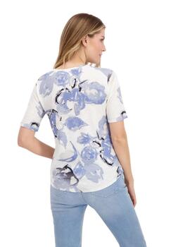Monari T-Shirt Blume Allover Aqua Blue Pattern