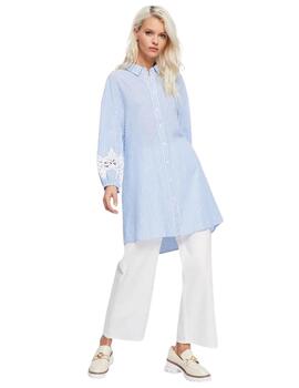 Gaudi Maxi Camicia M-Lunga Color  White-Light Blue