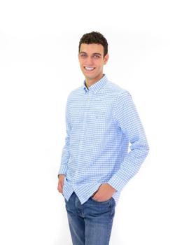 Camisa Gant Básica Cuadros Celeste Hombre