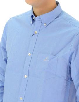Camisa Gant Lisa de Manga Larga Azul de Hombre