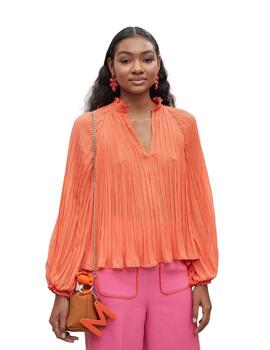 Lola Casademunt Blusa Plisada Naranja