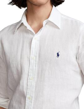 Camisa Ralph Lauren Blanca Logo Marino Para Hombre