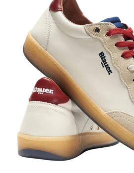 Blauer Calzado Man Leather Sneaker White/Red/Navy