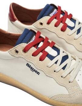 Blauer Calzado Man Leather Sneaker White/Red/Navy