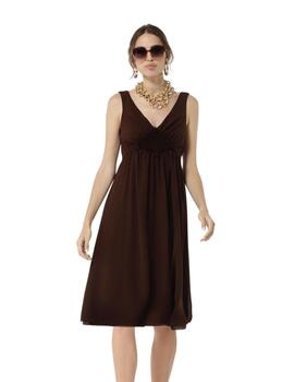 Oky Vestido Corto Escote Pico-Gasa  Marron