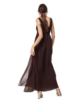 Oky Vestido Corto Escote Pico-Gasa  Marron