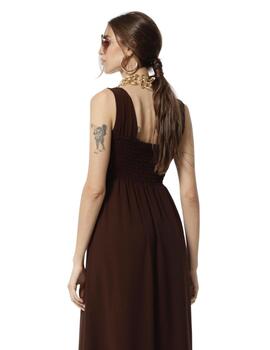 Oky Vestido Corto Escote Pico-Gasa  Marron