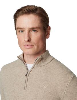 Hackett Punto Lambswool Hzip Tan Brown