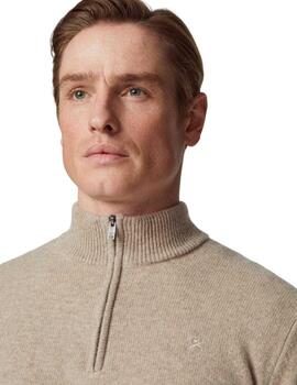 Hackett Punto Lambswool Hzip Tan Brown