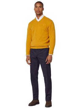 Hackett Punto Lambswool V Neck Mustard Brown