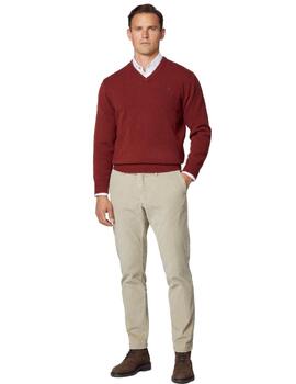 Hackett Punto Lambswool V Neck Brick Red