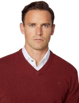Hackett Punto Lambswool V Neck Brick Red