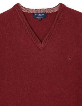 Hackett Punto Lambswool V Neck Brick Red