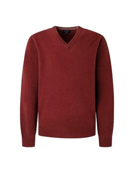 Hackett Punto Lambswool V Neck Brick Red