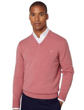 Hackett Punto Lambswool V Neck Rose Pink