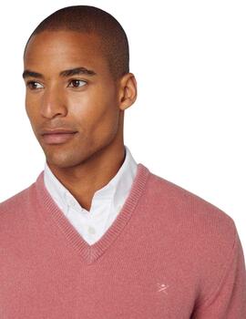 Hackett Punto Lambswool V Neck Rose Pink