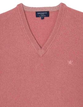 Hackett Punto Lambswool V Neck Rose Pink