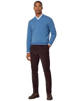 Hackett Punto Lambswool V Neck Steel Blue