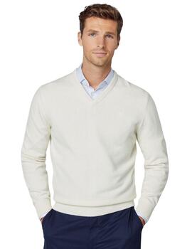 Hackett Punto Lambswool V Neck Ecru White