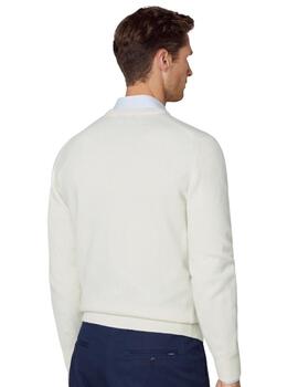 Hackett Punto Lambswool V Neck Ecru White