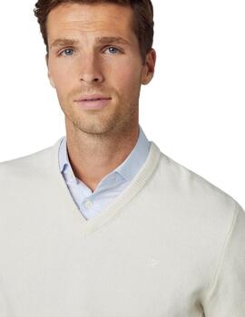 Hackett Punto Lambswool V Neck Ecru White