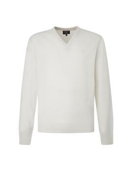 Hackett Punto Lambswool V Neck Ecru White