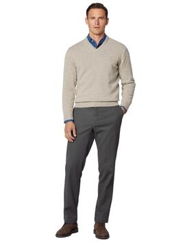 Hackett Punto Lambswool V Neck Tan Brown