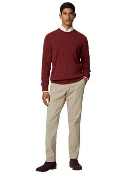 Hackett Punto Lambwool Cable Crew Brick Red