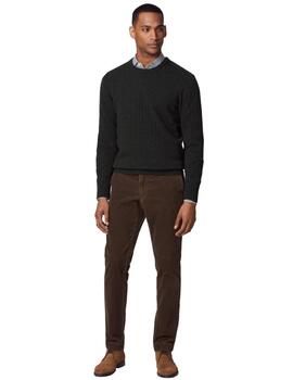 Hackett Punto Lambwool Cable Crew Dark Green