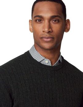Hackett Punto Lambwool Cable Crew Dark Green