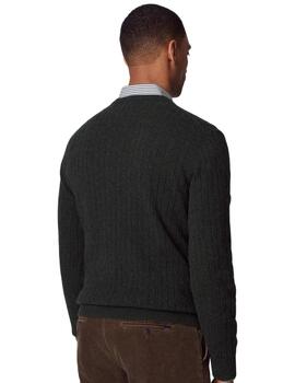 Hackett Punto Lambwool Cable Crew Dark Green