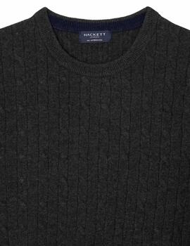 Hackett Punto Lambwool Cable Crew Dark Green