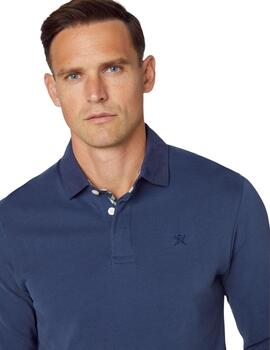 Hackett Polo Woven Trim Rubgy Dark Denim Blue