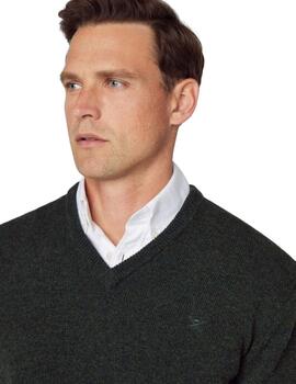 Hackett Punto Lambswool V Neck Dark Green