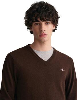 Gant Jersey Superfine Lambswool V-Neck Dk Brown Me