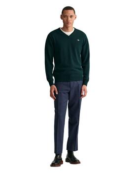 Gant Jersey Superfine Lambswool V-Neck Tartan Gree