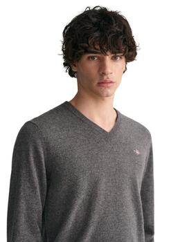 Gant Jersey Superfine Lambswool V-Neck Charcoal Me