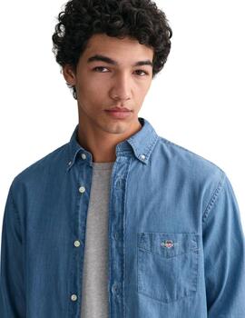 Gant Camisa Reg Indigo Bd Semi Light Blue