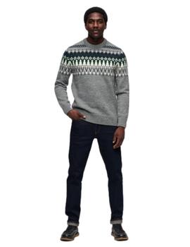 Superdry Punto  Fairisle Knit Crew Jumper Grey Mar