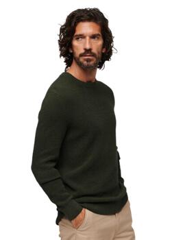 Superdry Punto  Textured Crew Knit Jumper Olive He