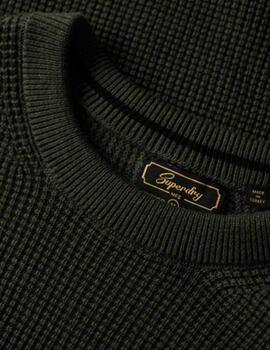 Superdry Punto  Textured Crew Knit Jumper Olive He