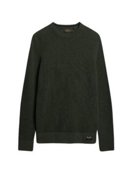 Superdry Punto  Textured Crew Knit Jumper Olive He