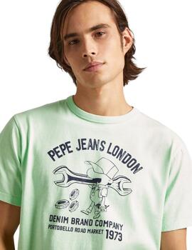 Pepe Jeans CAMISETA CON LOGO ESTAMPADO Cedric Fresh Green