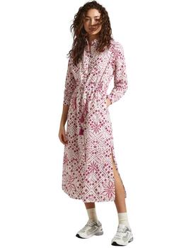 Pepe Jeans VESTIDO MIDI ESTAMPADO GEOMETRICO Mousse White 