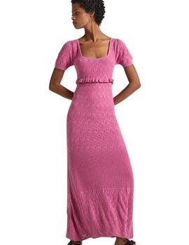 Pepe Jeans VESTIDO LARGO DE PUNTO CALADO English Rose Pink 