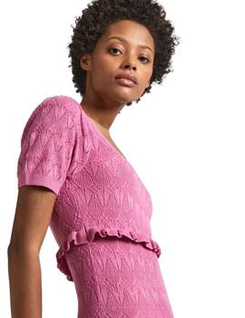 Pepe Jeans VESTIDO LARGO DE PUNTO CALADO English Rose Pink 