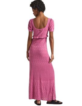 Pepe Jeans VESTIDO LARGO DE PUNTO CALADO English Rose Pink 