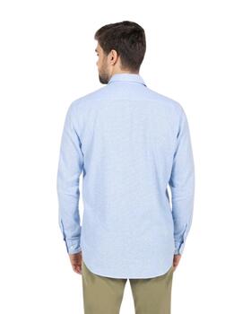El Pulpo Camisa Micro Pata De Gallo Lino Azul Celeste