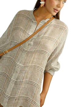 Alba Conde BLUSA OVERSIZE DE CUADROS Camel