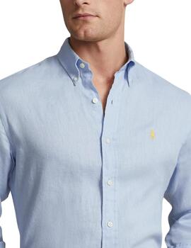 Ralph Lauren Camisa Custom Fit de lino Color Blue Hyacinth